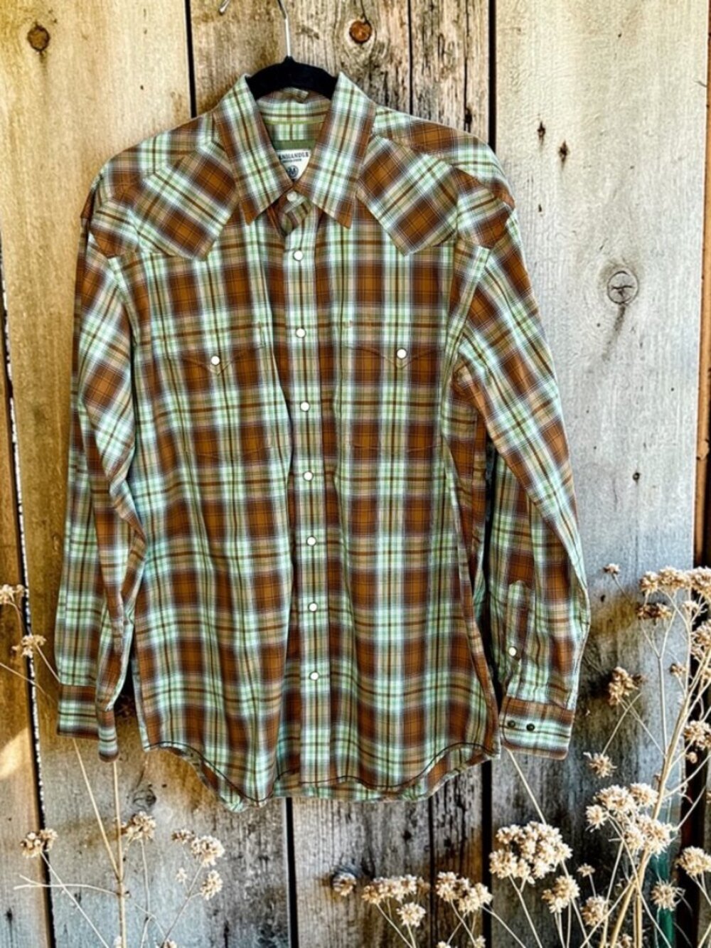 Panhandle Slim Men’s Western Brown Plaid Pearl Snap  Size Medium
